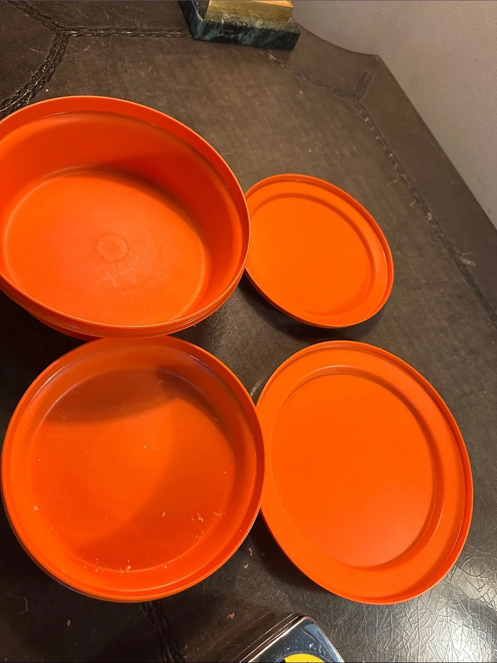 Bright Orange Round Tupperware Storage Containers - Set of 2